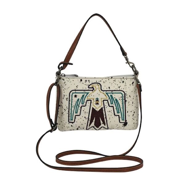 Justin boots White Hair cowhide Shoulder Bag Crossbody Thunderbird Embroidery NE - Picture 2 of 3